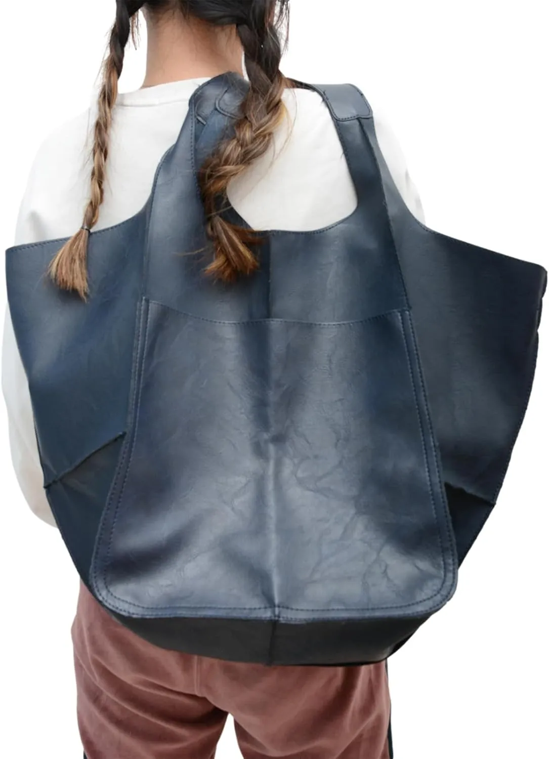 Soft Leather Tote Bag for Women Extra Large Boho Bucket Handbag Oversized Purse Shoulder Bag for Working Traveling