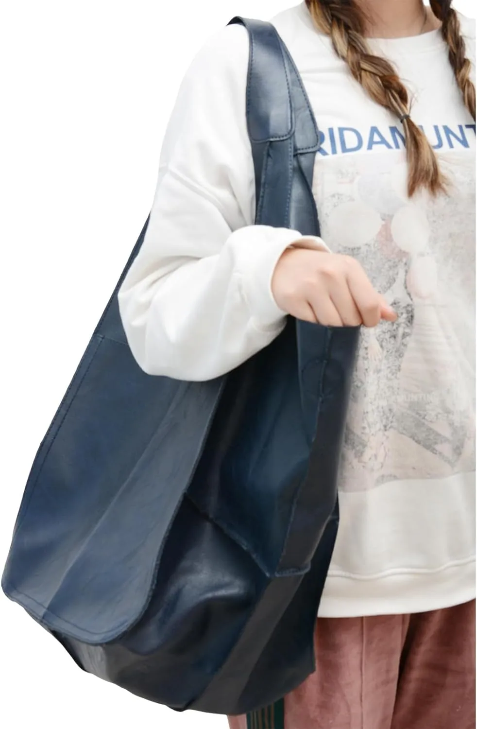 Soft Leather Tote Bag for Women Extra Large Boho Bucket Handbag Oversized Purse Shoulder Bag for Working Traveling