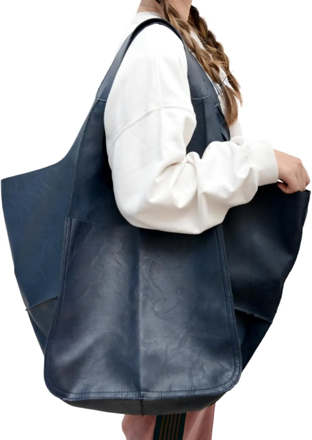 Soft Leather Tote Bag for Women Extra Large Boho Bucket Handbag Oversized Purse Shoulder Bag for Working Traveling