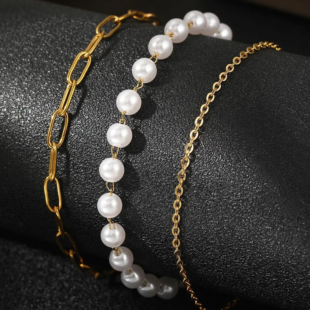 Sora Tuki Silver Ankle Bracelets for Women Gold Anklets for Women Waterproof Beach Jewelry Stainless Steel Pearl Paperclip Chain Cross Anklets Non Tarnish Summer Foot Jewelry