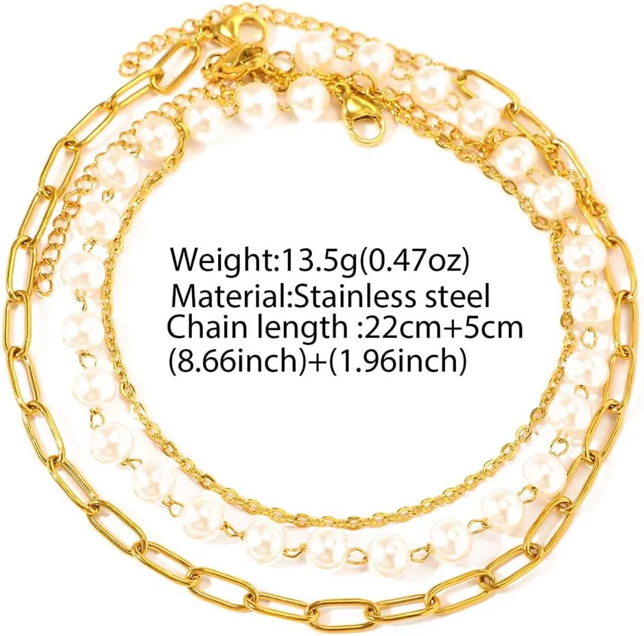 Sora Tuki Silver Ankle Bracelets for Women Gold Anklets for Women Waterproof Beach Jewelry Stainless Steel Pearl Paperclip Chain Cross Anklets Non Tarnish Summer Foot Jewelry