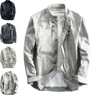 Soulona Shirt,Men's Button Long Sleeve Shirt,Men's Katana Japan Style Shirt Soulona,Premium LinenJapan Style Shirt