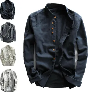 Soulona Shirt,Men's Button Long Sleeve Shirt,Men's Katana Japan Style Shirt Soulona,Premium LinenJapan Style Shirt