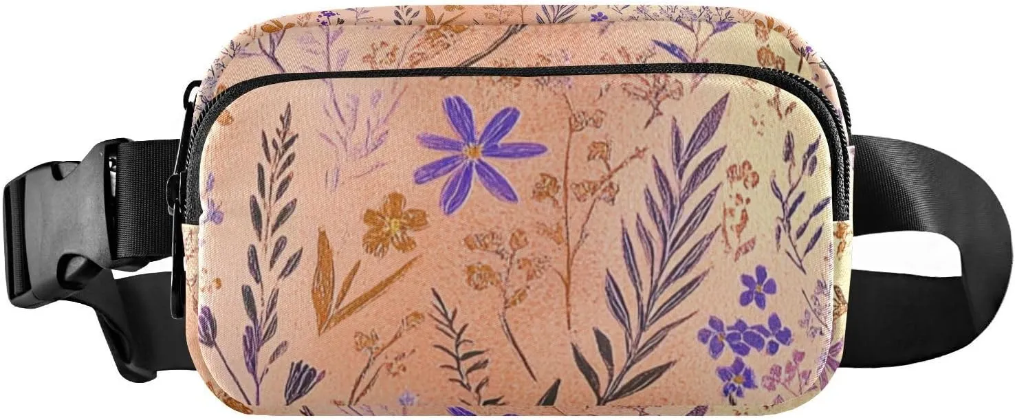 Spring Purple Flowers Rose Gold Fashion Fanny Waist Pack for Men Women Multipurpose Sling Bag Travel Accessory with Adjustable Strap for Travel Shopping Running