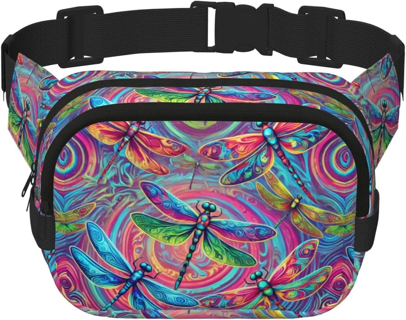 Square Abstract-Neon-Dragonflies Double-Layer Sport Fanny Pack Waist Pack Large Crossbody Waist Bag For Running Travel Walking