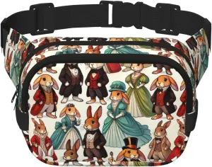 Square Aristocratic-Rabbits Double-Layer Sport Fanny Pack Waist Pack Large Crossbody Waist Bag For Running Travel Walking