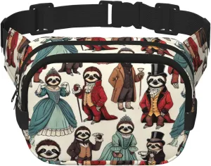 Square Aristocratic-Sloths Double-Layer Sport Fanny Pack Waist Pack Large Crossbody Waist Bag For Running Travel Walking