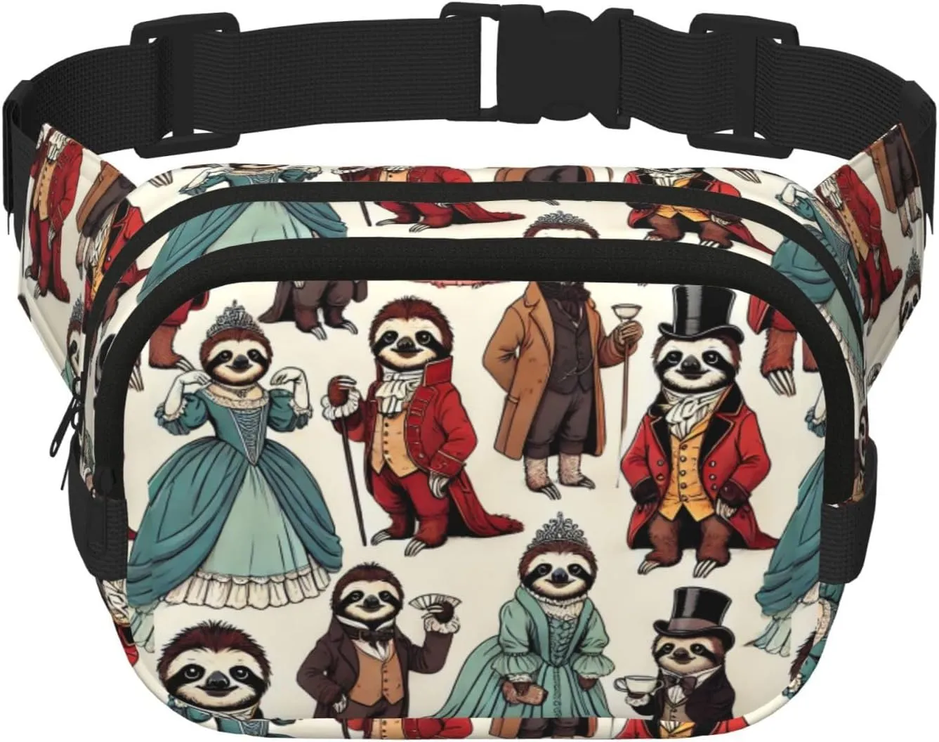 Square Aristocratic-Sloths Double-Layer Sport Fanny Pack Waist Pack Large Crossbody Waist Bag For Running Travel Walking