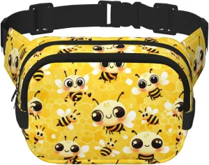 Square Bee-Honeycomb-Cute Double-Layer Sport Fanny Pack Waist Pack Large Crossbody Waist Bag For Running Travel Walking