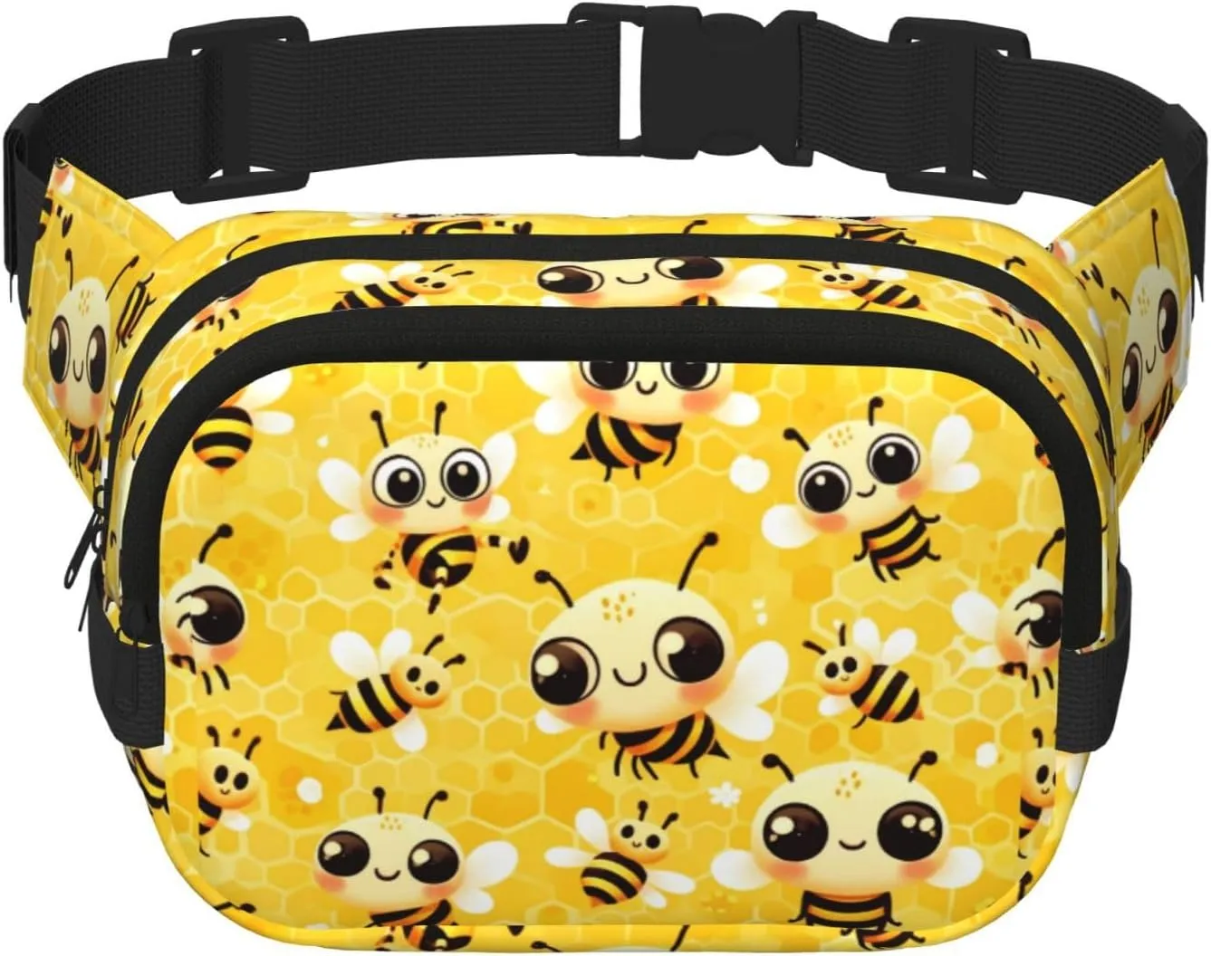 Square Bee-Honeycomb-Cute Double-Layer Sport Fanny Pack Waist Pack Large Crossbody Waist Bag For Running Travel Walking