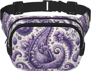 Square Bohemian-Paisley-Pattern Double-Layer Sport Fanny Pack Waist Pack Large Crossbody Waist Bag For Running Travel Walking