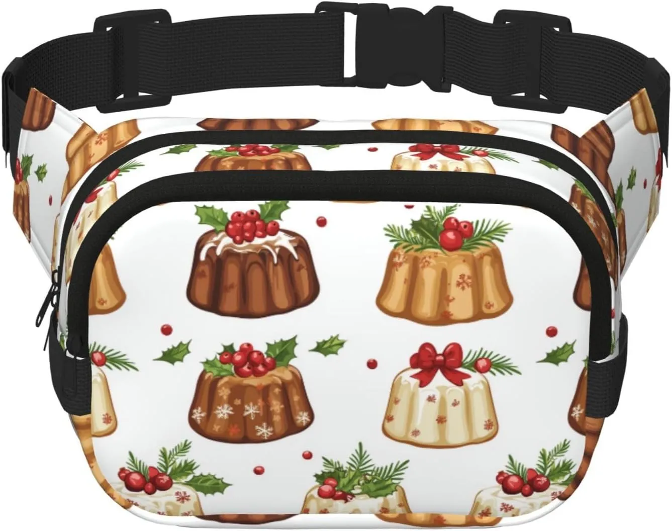 Square Christmas-Cakes-Pattern Double-Layer Sport Fanny Pack Waist Pack Large Crossbody Waist Bag For Running Travel Walking