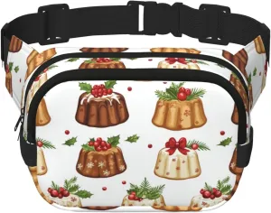 Square Christmas-Cakes-Pattern Double-Layer Sport Fanny Pack Waist Pack Large Crossbody Waist Bag For Running Travel Walking