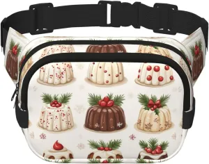 Square Christmas-Dessert-Pattern Double-Layer Sport Fanny Pack Waist Pack Large Crossbody Waist Bag For Running Travel Walking
