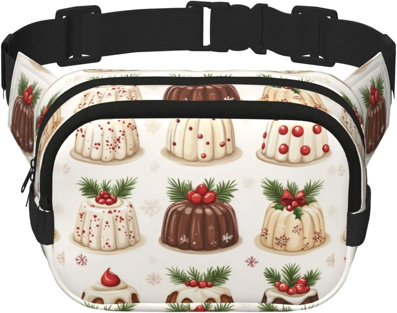 Square Christmas-Dessert-Pattern Double-Layer Sport Fanny Pack Waist Pack Large Crossbody Waist Bag For Running Travel Walking