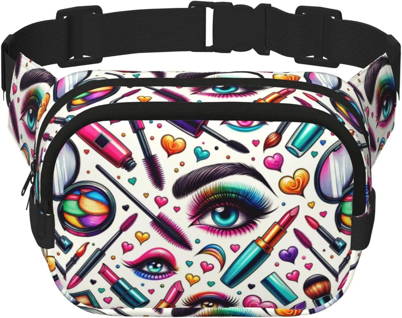 Square Colorful-Makeup-Beauty Double-Layer Sport Fanny Pack Waist Pack Large Crossbody Waist Bag For Running Travel Walking