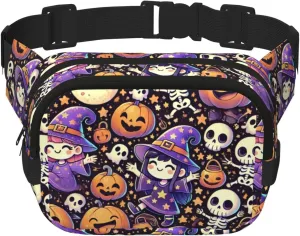 Square Cute-Halloween-Witches-Pumpkins Double-Layer Sport Fanny Pack Waist Pack Large Crossbody Waist Bag For Running Travel Walking