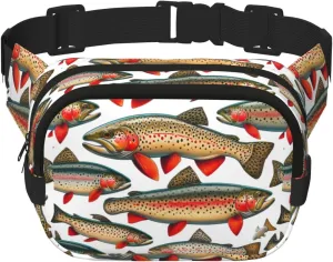 Square Cutthroat-Rrout-On-White Double-Layer Sport Fanny Pack Waist Pack Large Crossbody Waist Bag For Running Travel Walking