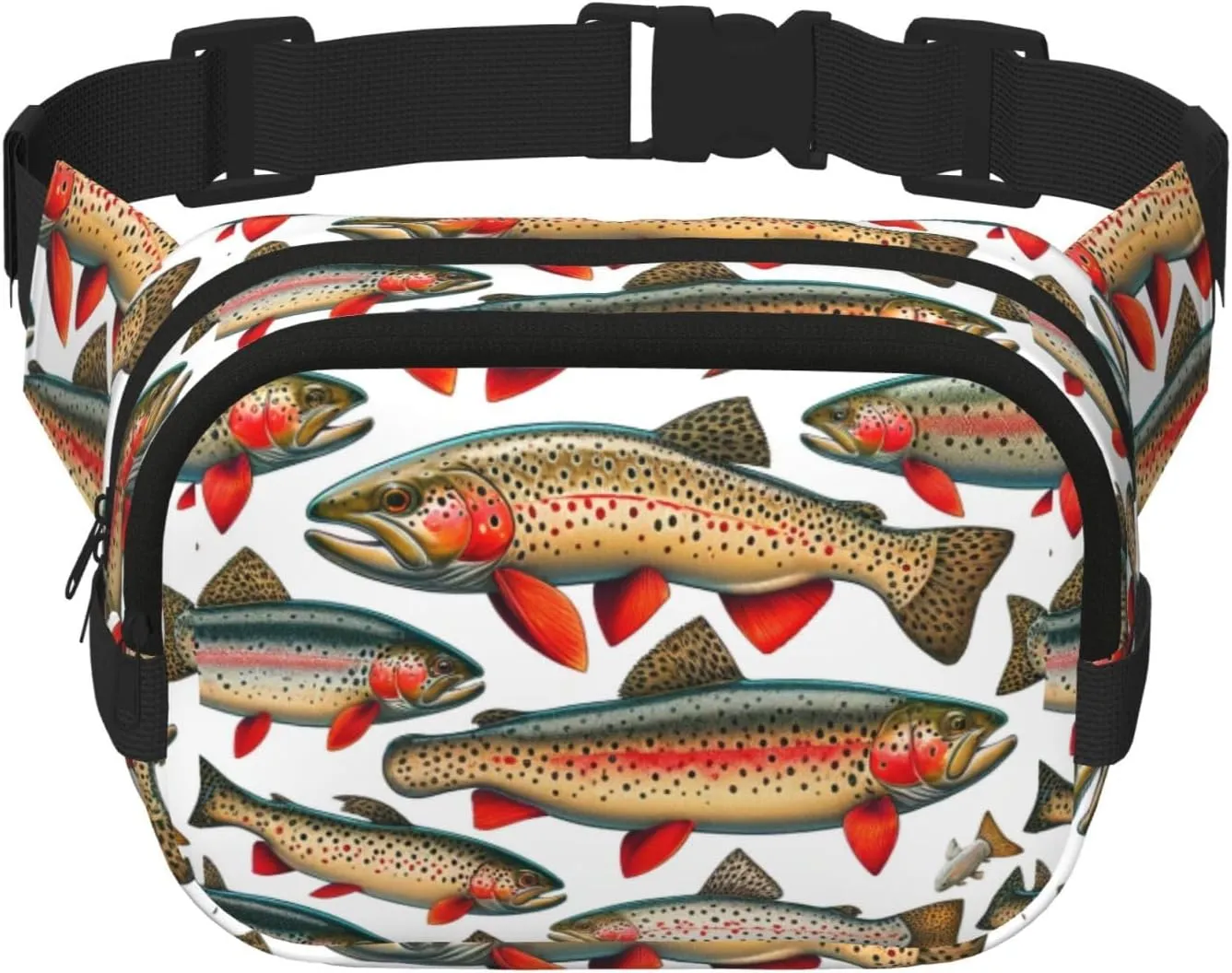 Square Cutthroat-Rrout-On-White Double-Layer Sport Fanny Pack Waist Pack Large Crossbody Waist Bag For Running Travel Walking