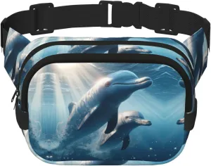 Square Dolphins-Underwater Double-Layer Sport Fanny Pack Waist Pack Large Crossbody Waist Bag For Running Travel Walking