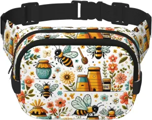 Square Funny-Bee-Honey Double-Layer Sport Fanny Pack Waist Pack Large Crossbody Waist Bag For Running Travel Walking