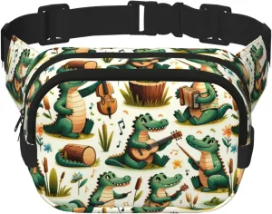 Square Gator-Music-Party Double-Layer Sport Fanny Pack Waist Pack Large Crossbody Waist Bag For Running Travel Walking