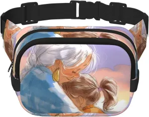 Square Grandma-Hug-Love Double-Layer Sport Fanny Pack Waist Pack Large Crossbody Waist Bag For Running Travel Walking