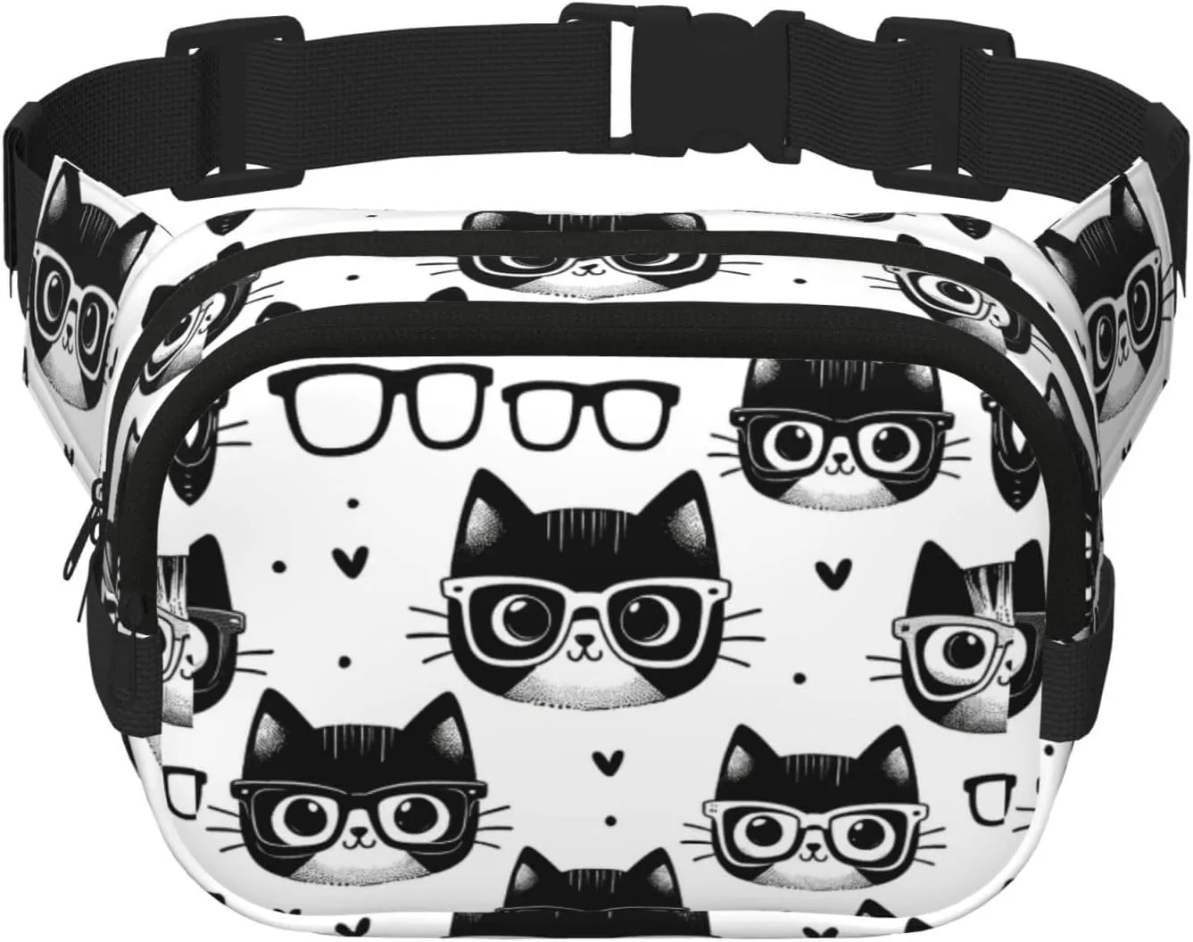 Square Hipster-Cats Double-Layer Sport Fanny Pack Waist Pack Large Crossbody Waist Bag For Running Travel Walking