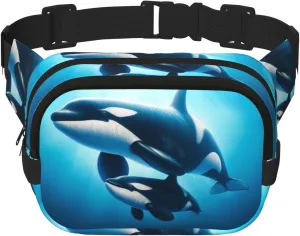 Square Killer-Whales-Ocean Double-Layer Sport Fanny Pack Waist Pack Large Crossbody Waist Bag For Running Travel Walking