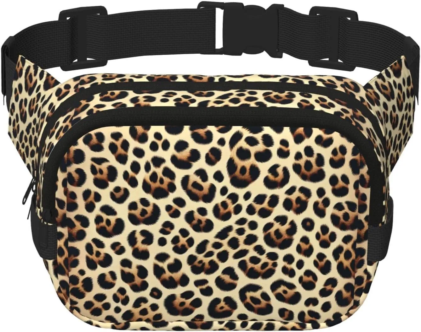 Square Leopard-Print-Natural-Hunting Double-Layer Sport Fanny Pack Waist Pack Large Crossbody Waist Bag For Running Travel Walking