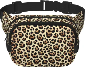 Square Leopard-Print-Natural-Hunting Double-Layer Sport Fanny Pack Waist Pack Large Crossbody Waist Bag For Running Travel Walking