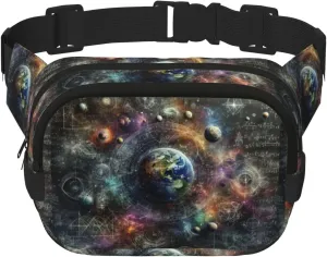 Square Math-Equations-Planets Double-Layer Sport Fanny Pack Waist Pack Large Crossbody Waist Bag For Running Travel Walking