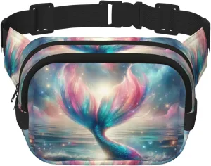 Square Mermaid-Tail-Cosmic-Sky Double-Layer Sport Fanny Pack Waist Pack Large Crossbody Waist Bag For Running Travel Walking