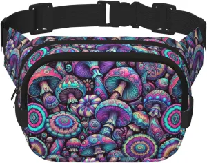 Square Psychedelic-Mushrooms Double-Layer Sport Fanny Pack Waist Pack Large Crossbody Waist Bag For Running Travel Walking