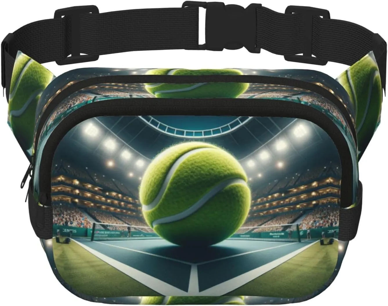 Square Sports-Tennis-Ball-On-Court Double-Layer Sport Fanny Pack Waist Pack Large Crossbody Waist Bag For Running Travel Walking
