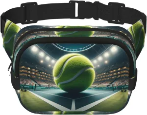 Square Sports-Tennis-Ball-On-Court Double-Layer Sport Fanny Pack Waist Pack Large Crossbody Waist Bag For Running Travel Walking