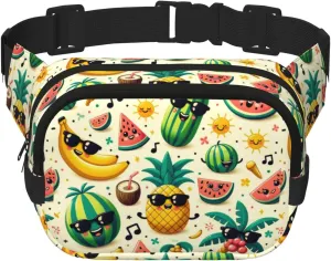 Square Tropical-Fruit-Party Double-Layer Sport Fanny Pack Waist Pack Large Crossbody Waist Bag For Running Travel Walking