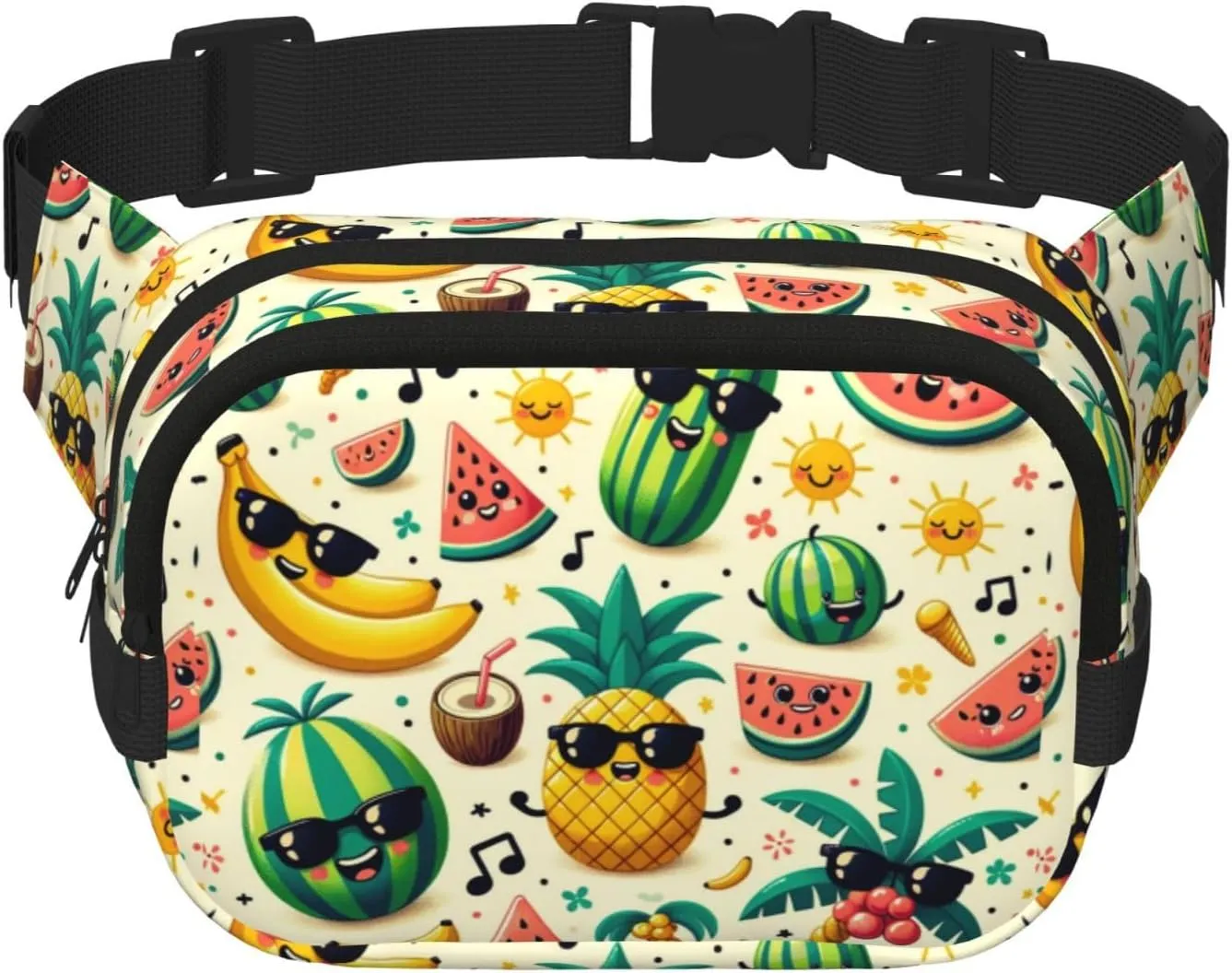 Square Tropical-Fruit-Party Double-Layer Sport Fanny Pack Waist Pack Large Crossbody Waist Bag For Running Travel Walking