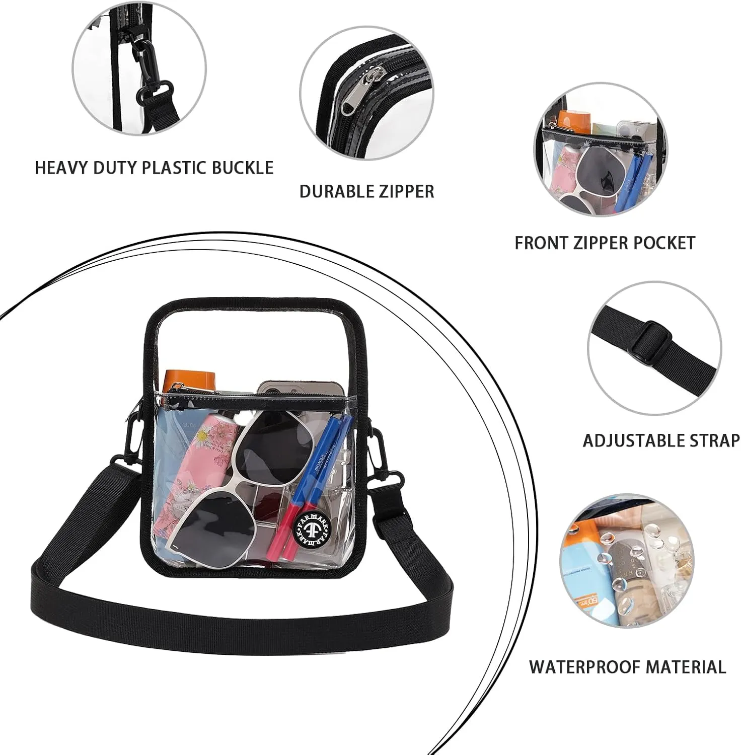 Stadium Event Clear Bag Women's Clear Bag Purse Crossbody Bag Stadium Approved with Front Pocket for Concerts