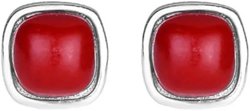 Sterling Silver Red Cinnabar Square Stud Earrings, Classic Designsterling Silver Earringsstuds Earrings for Womenhypoallergenic Earrings