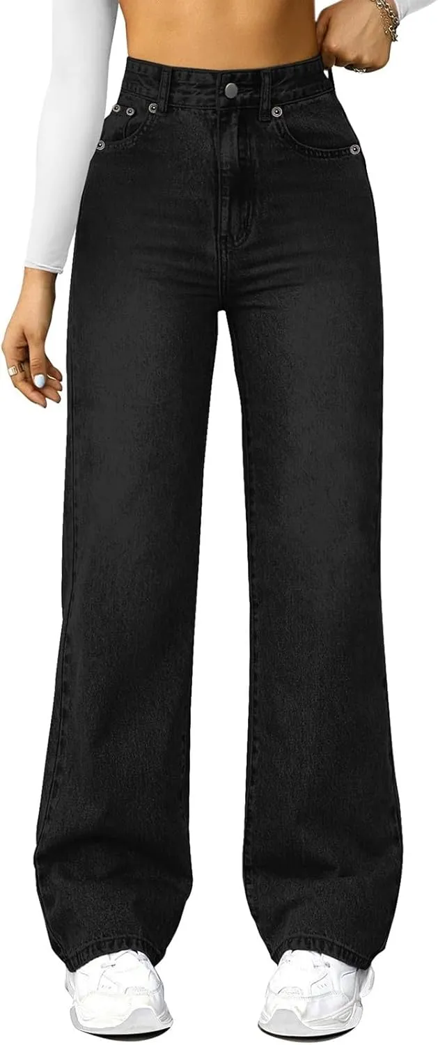 Straight Leg Jeans for Women High Waisted Stretchy Wide Leg Boyfriend Denim Pants Trendy Versatile 90s Trouser Jeans