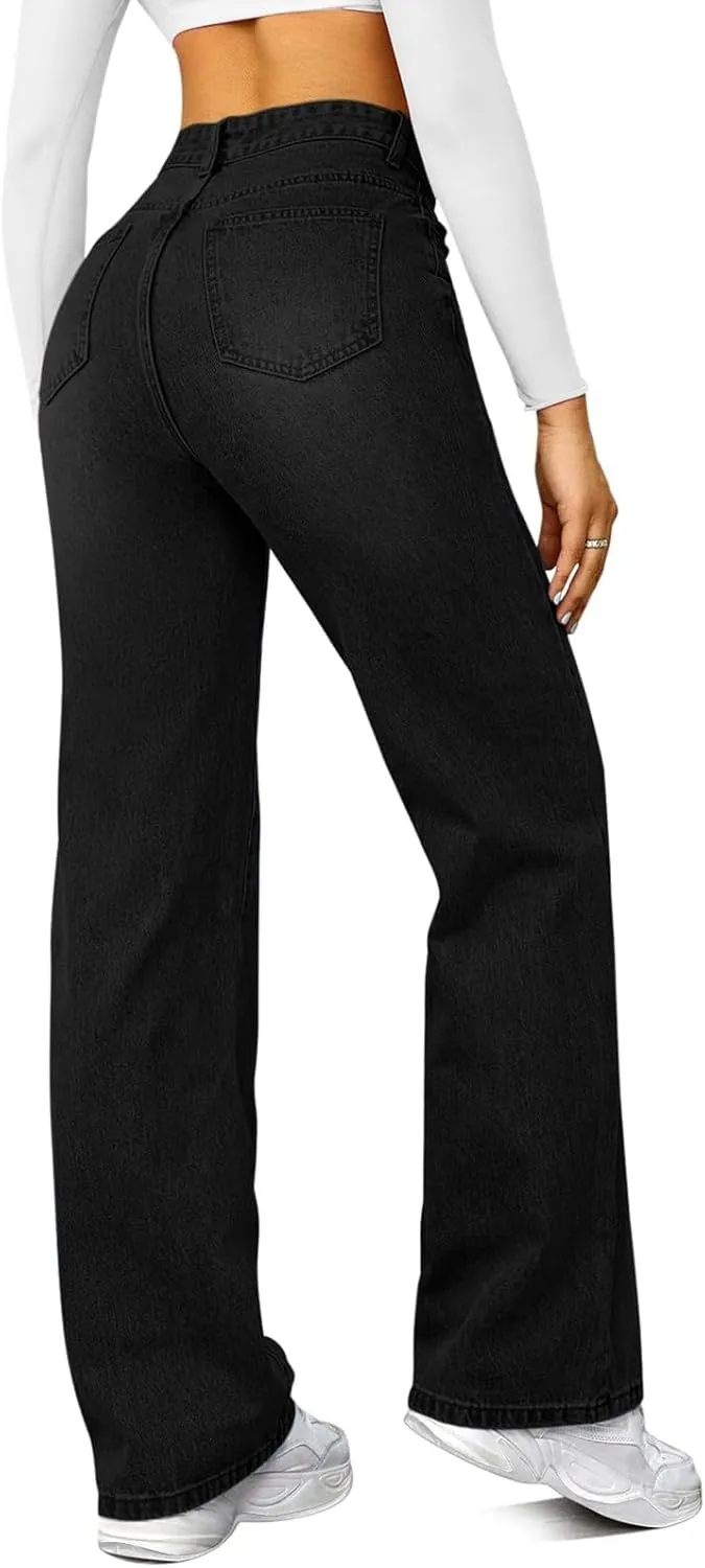 Straight Leg Jeans for Women High Waisted Stretchy Wide Leg Boyfriend Denim Pants Trendy Versatile 90s Trouser Jeans