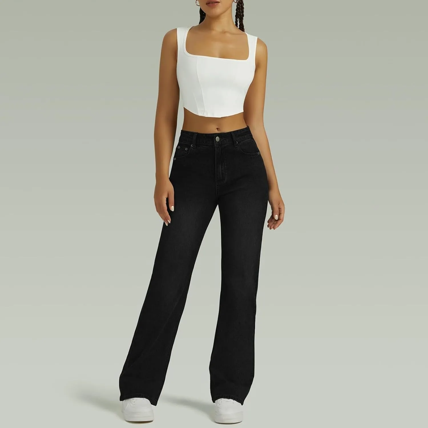 Straight Leg Jeans for Women High Waisted Stretchy Wide Leg Boyfriend Denim Pants Trendy Versatile 90s Trouser Jeans