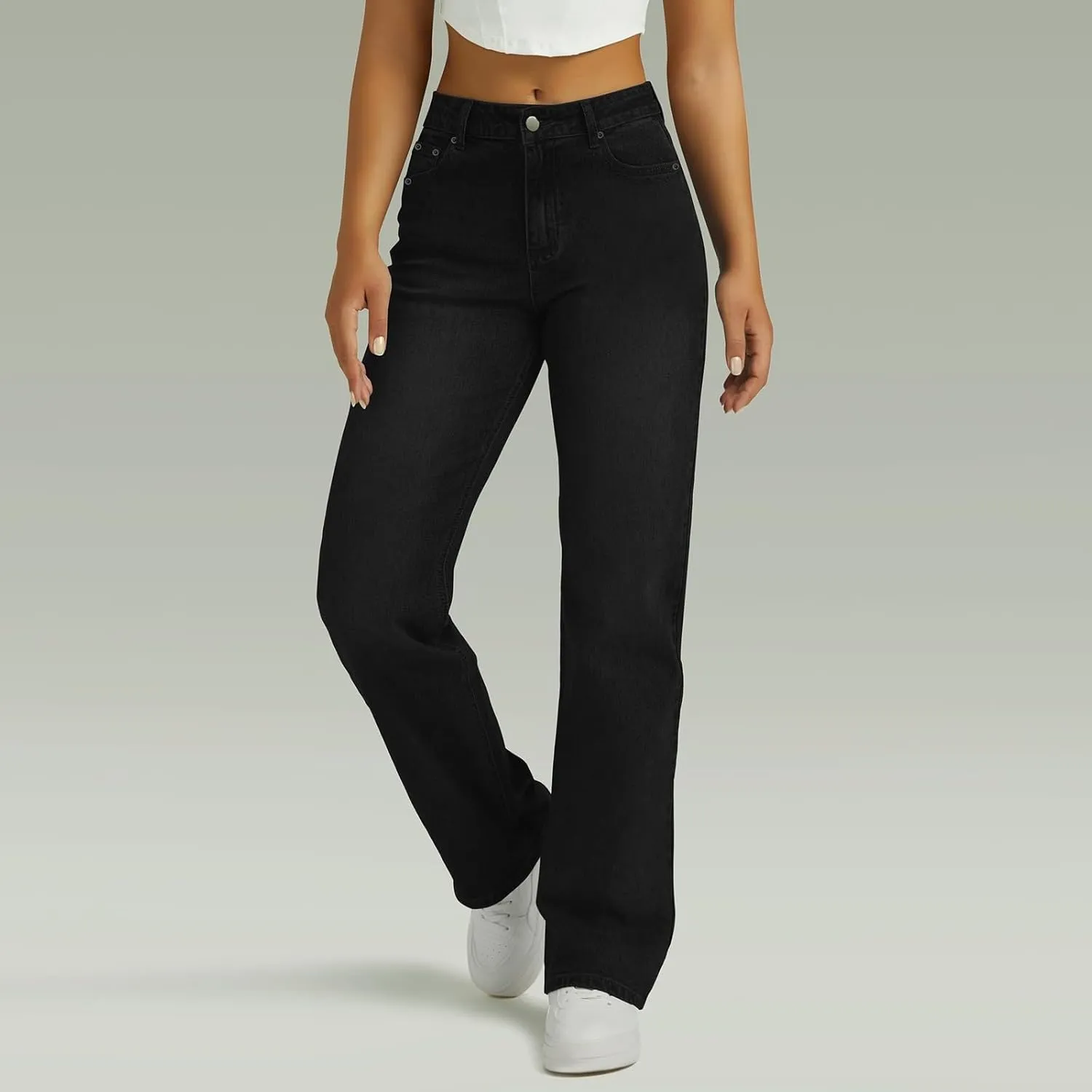 Straight Leg Jeans for Women High Waisted Stretchy Wide Leg Boyfriend Denim Pants Trendy Versatile 90s Trouser Jeans