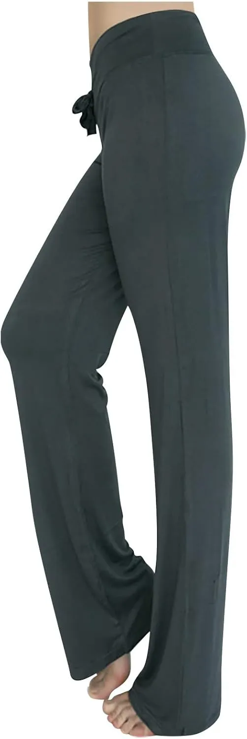 Straight Leg Yoga Pants for Women High Waisted Stretch Pants Cozy Modal Drawstring Lounge Soft Loose Active Pants