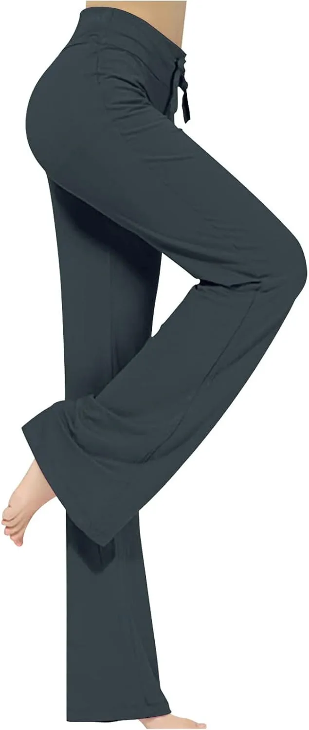 Straight Leg Yoga Pants for Women High Waisted Stretch Pants Cozy Modal Drawstring Lounge Soft Loose Active Pants