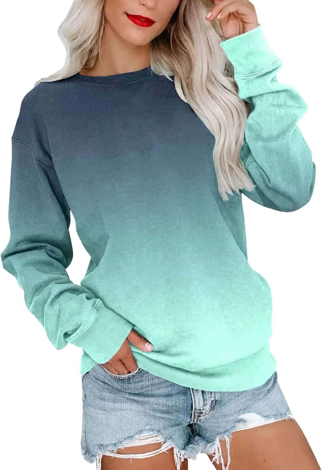 Striped Shirt for Women Long Sleeve Crewneck Sweatshirt Trendy Casual Color Block Pullover 2024 Fall Fashion Clothes