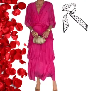 Stylish and Elegant Tiered Chiffon Maxi Dress,Summer Solid V Neck Batwing Sleeves Formal Evening Dresses for Women