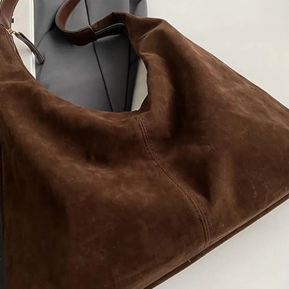 Suede Tote Bag for Women Brown Suede Hobo Bag leather Suede Slouchy Shoulder Handbag Fashion Retro Purse Satchel