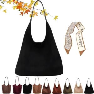 Suede Tote Bag for Women Brown Suede Hobo Bag leather Suede Slouchy Shoulder Handbag Fashion Retro Purse Satchel